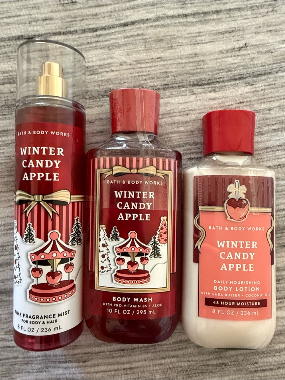 Bath & Body Works Winter Candy Apple Body Care set of 3